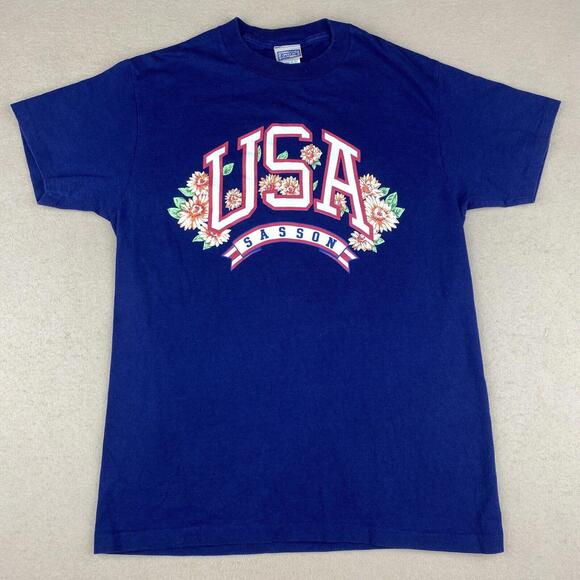 VTG Sasson USA T Shirt Single Stitch Short Sleeve Graphic Blue Men's MEDIUM - Picture 1 of 11